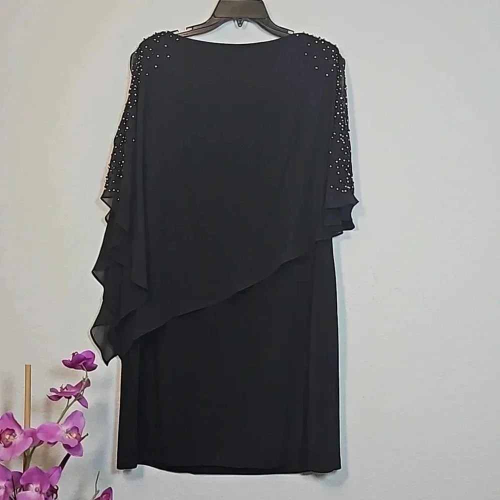 NWOT Xscape 16P Black Beaded Capelet Sheath Dress Petite Formal Cocktail - Picture 4 of 8